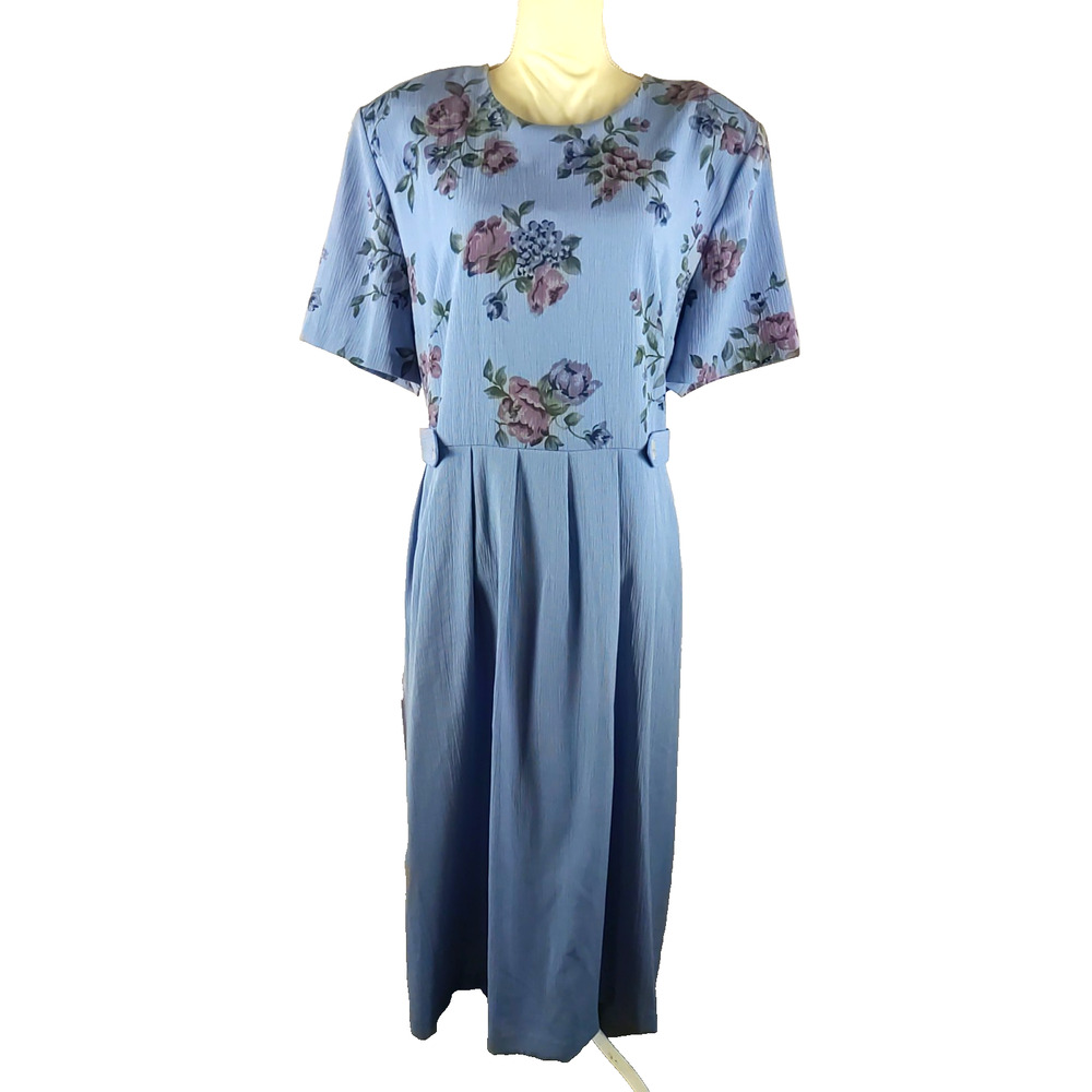 Lady Dorby Women's Church Work Dress Size 20 W Blue Gray Floral Toe Back Classic